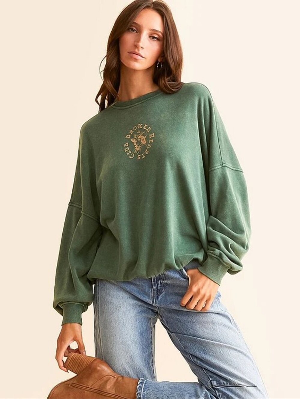 Broken Hearts Club Crewneck Sweatshirt in Green